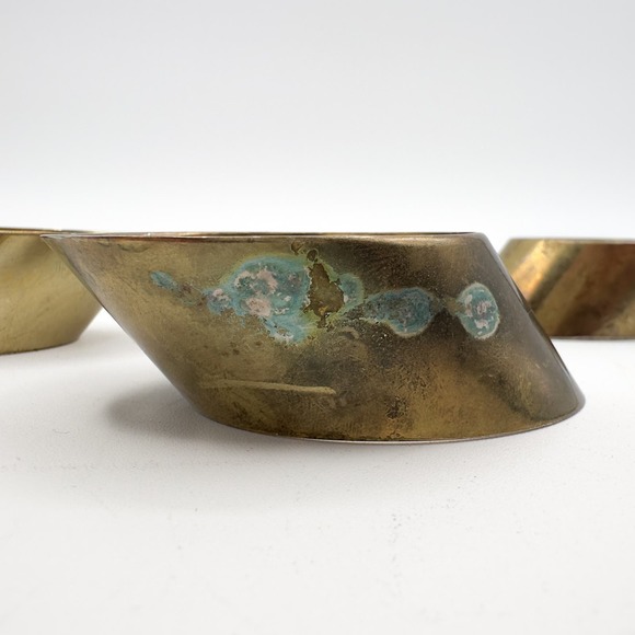 Brass Napkin Rings Modernist Slanted Design Gold Dining Table '70s Set of 12 - Picture 7 of 13